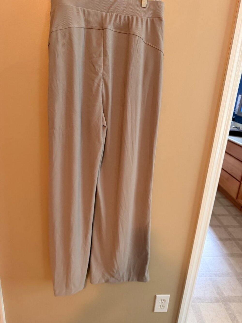 Halara L Microwaffle Womens Wide-Leg work Pants Taupe Large Tall Elastic Waist P - Picture 8 of 11
